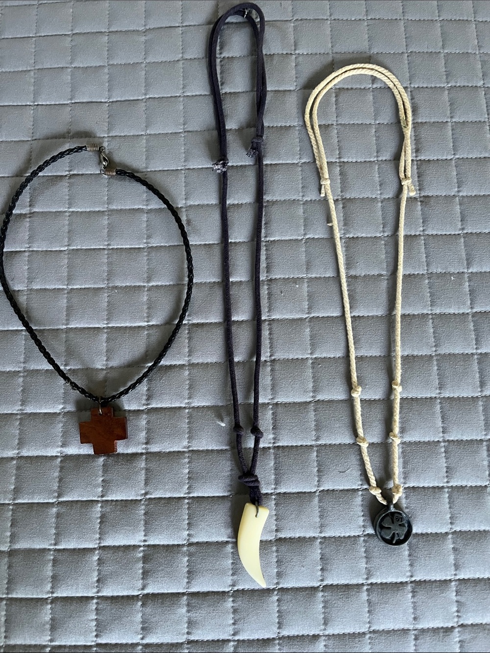Triple Cord Necklace Set with Cross, Tooth & Medallion